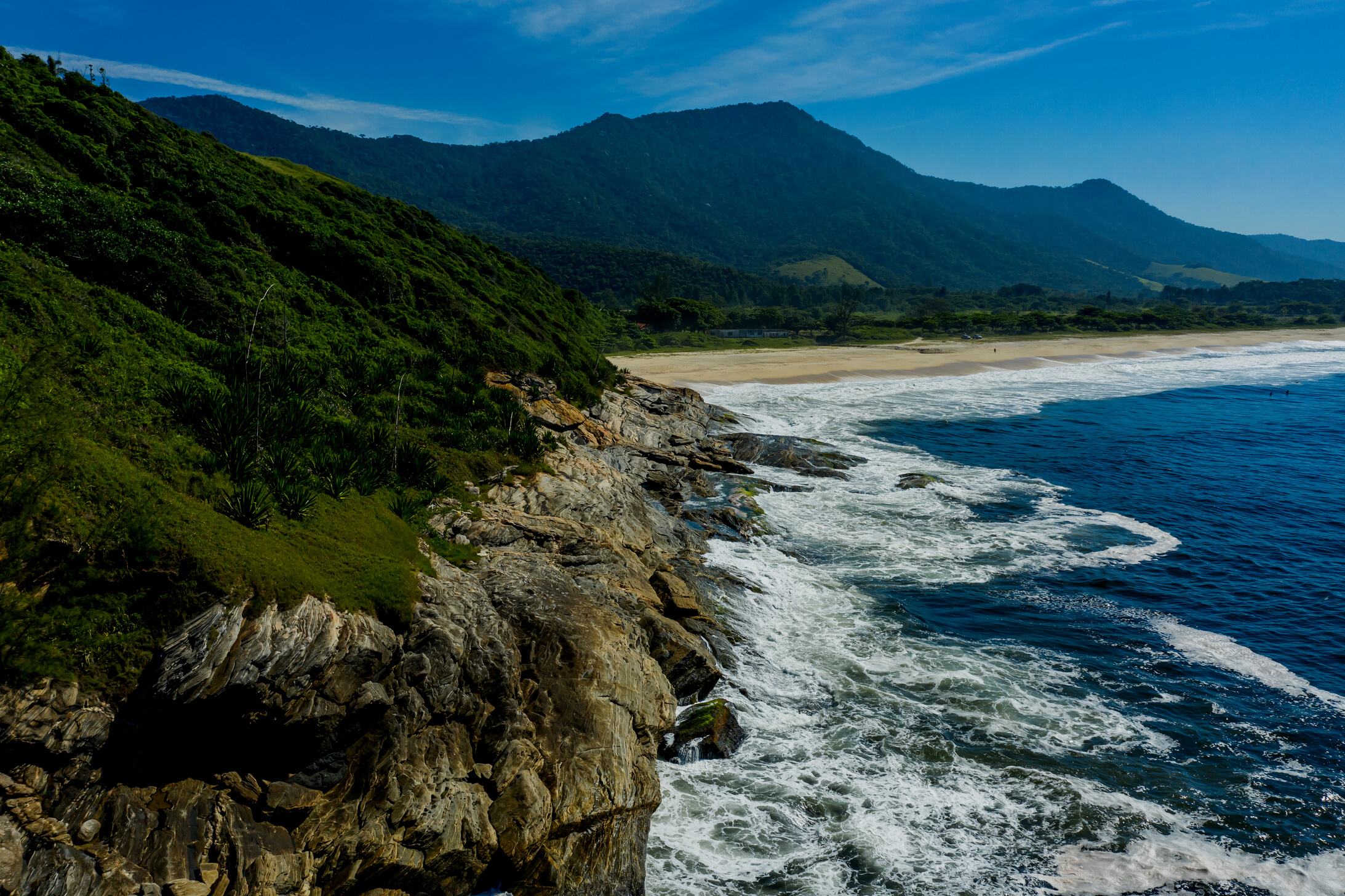 Shore Landscape Jungle. Heavenly beaches. Mountain, beach, rocks.